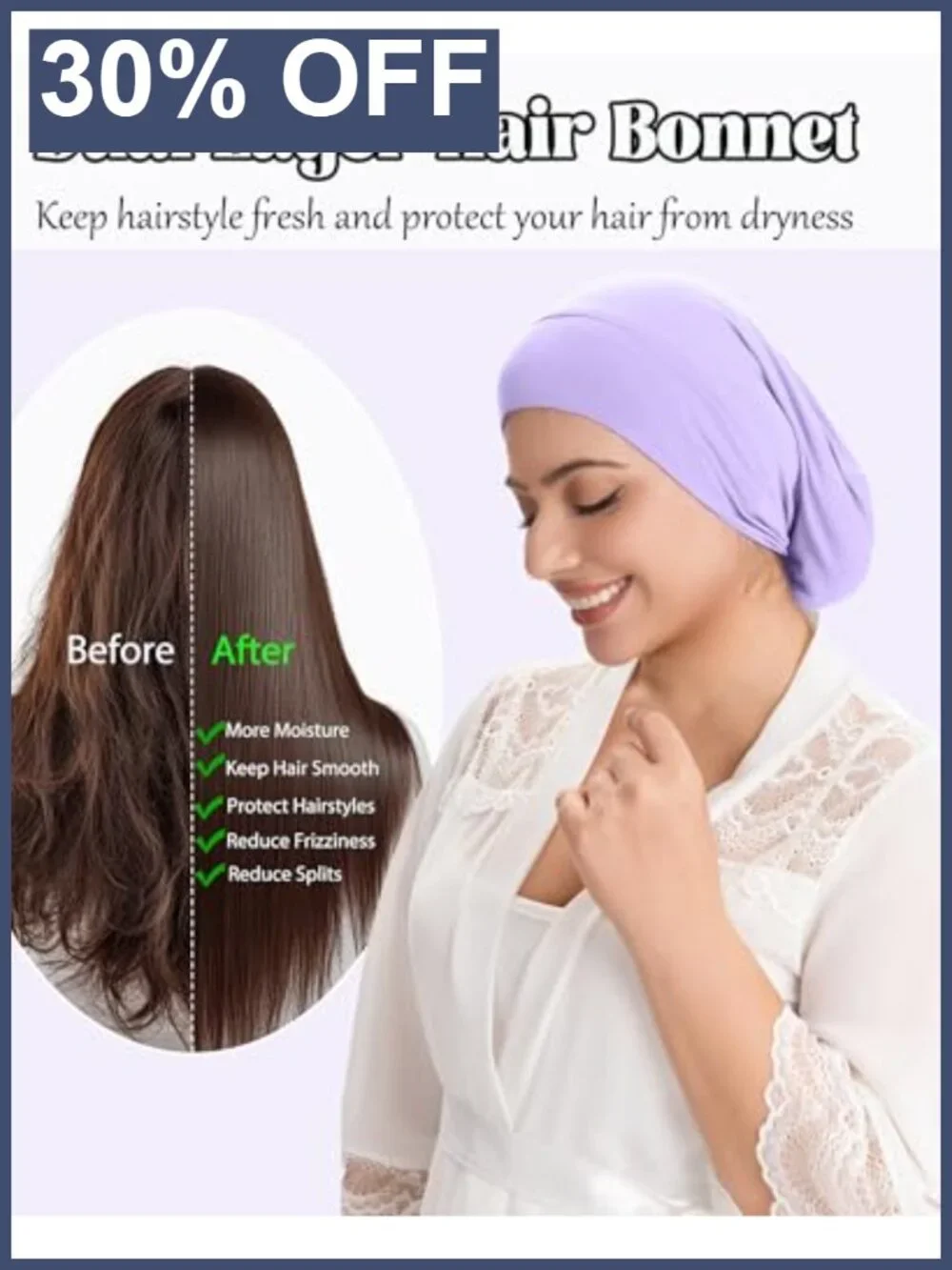 Cooling Viscose Lined Sleep Bonnet for Women Adjustable Hair Wrap